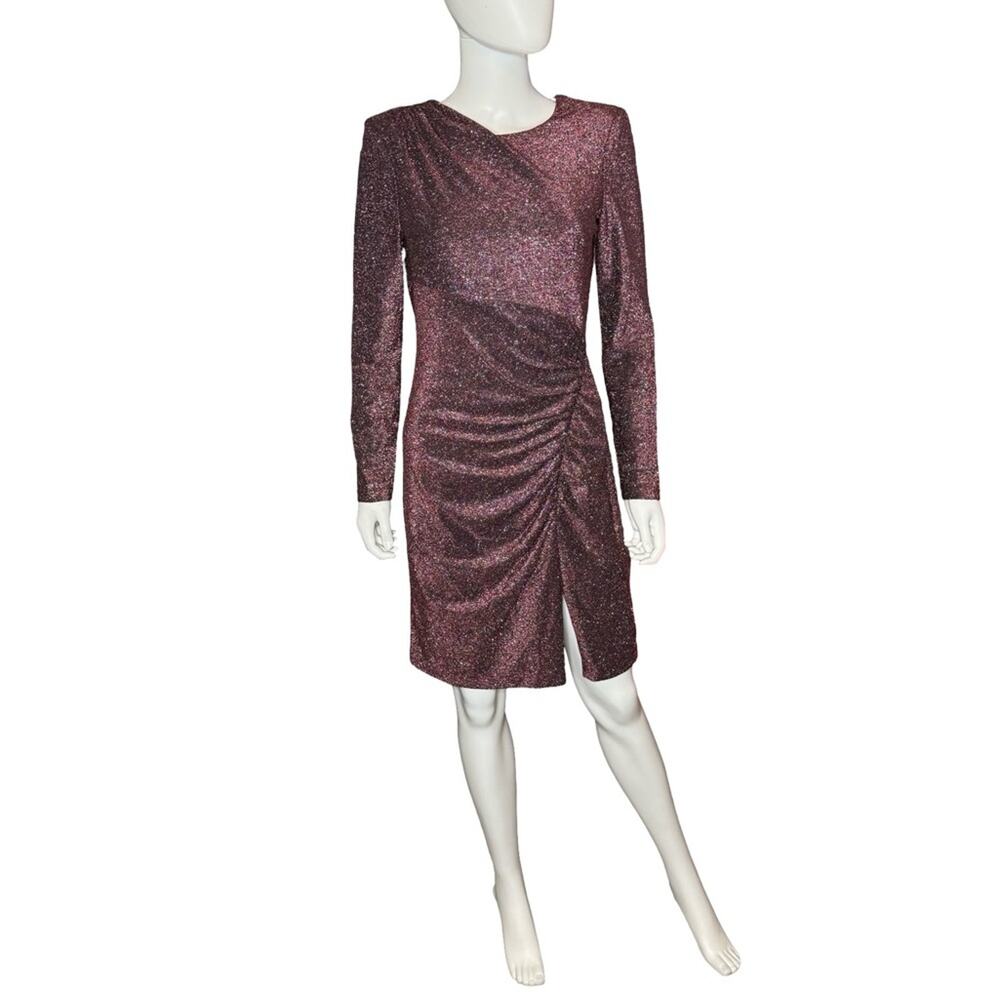 Eliza J Women's Metallic Ruched Sheath Dress Wine Sz 10 NWT - Picture 2 of 10